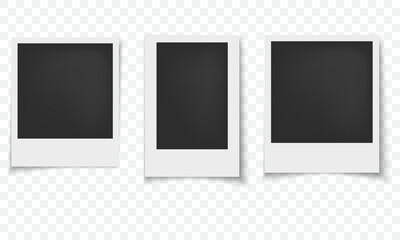 Polaroid photo frame on a transparent background. Black frame with shadow.