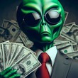 © Ayahe Stock - Businessman alien with money, cash, currency, finance, wealth