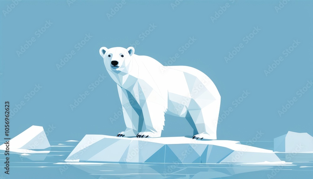 Stylized geometric illustration of a polar bear on an iceberg in a ...