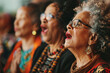 © Valeriia - Joyful multinational senior choir performing together, showcasing diverse expressions and vibrant outfits, in a lively indoor setting or church. Activities for group of senior people.