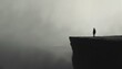 © Vladimir - Silhouette of a solitary figure standing on the edge of a cliff shrouded in fog, representing despair and uncertainty