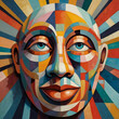 © boubker - A playful and surreal artwork depicts an abstract head formed from colorful geometric shapes like circles, squares, and triangles. The complex pattern on the head is mesmerizing, with a wide, toothy g