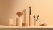 © NAPATT - Soft beige peach background with multi-functional makeup tools; ideal for a refined and modern beauty display