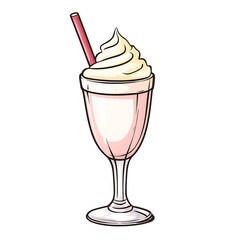 Wall Mural - A cartoon milkshake with a straw on a white background.