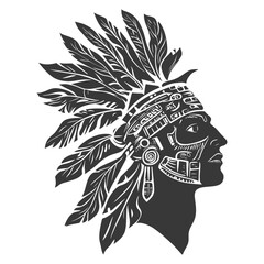 Wall Mural - Native American Man Profile with Feather Headdress