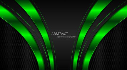 Fototapete - Abstract black and green curves with green lines on dark steel mesh background. with free space for design. modern technology innovation concept background	