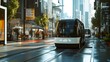 © Lucky_Graphic & AI  - A futuristic autonomous train traversing a city street