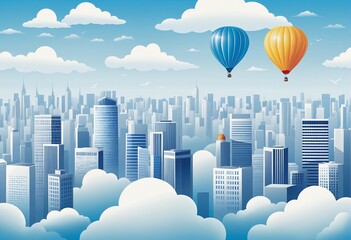 Canvas Print - Celebrating Clean Air: A Vibrant Cityscape with Air Balloons against a Bright Blue Sky