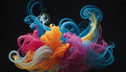 Wall Mural - dynamic colorful smoke swirls against a dark background