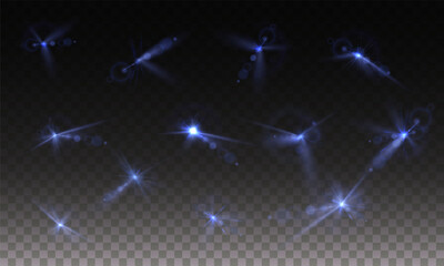 Wall Mural - light effect blue. spotlight spark. stadium lighting. sunlight, spot lighting with insert bams of ic