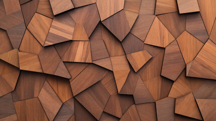 Wall Mural - abstract geometric wood pattern with interlocking polygonal shapes in various shades of brown, creat