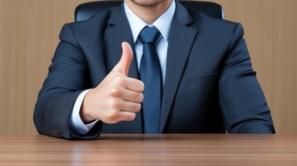 Businessman Giving Thumbs Up Success Agreement Positive Gesture Approval Deal Handshake Corporate