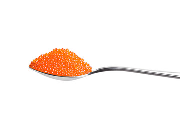 Caviar on a spoon, isolated on white background