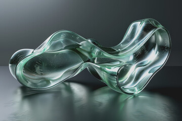 Abstract ribbon waves glass shape with a dark background, 3d render.