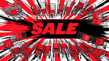 Dynamic Sale Banner with Shopping Carts: A vibrant and energetic illustration. Black Friday. 3