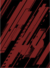 Poster - Abstract red and black pattern with diagonal lines and dots.