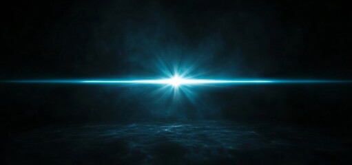 Aufkleber - A bold beam of blue light pierces through the dark background, emanating from a bright point, enhancing minimalistic aesthetics with striking clarity and energy