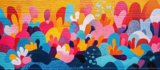 Wall Mural - colorful abstract mural painted on a brick wall.