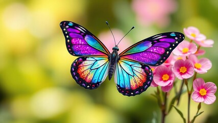 A vibrant and colorful butterfly wallpaper design with delicate wings and intricate patterns, fluttering, insect