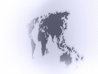 modern world map in hexagon pattern. perspective focus