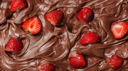 Wall Mural - Chocolate cake with strawberries on top