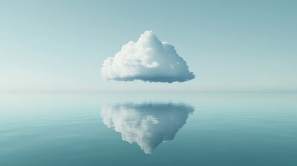Wall Mural - 3d render of an abstract minimalist background featuring a white cloud hovering over calm water crea