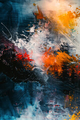 Wall Mural - vertical abstract artwork with medium-density color splashes, dynamic brushstrokes, and layers of te