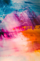 Wall Mural - vertical abstract artwork with medium-density color splashes, dynamic brushstrokes, and layers of te