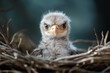 © Giada Anni - This captivating image features a fluffy baby bird with an intense stare, nestled comfortably in its intricately woven nest. The photo captures the beauty and innocence of nature.