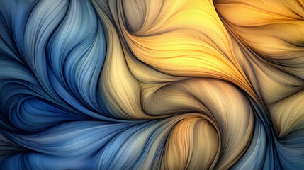 A swirling, abstract pattern with smooth, flowing lines in shades of blue and yellow, creating a dynamic and vibrant visual effect.