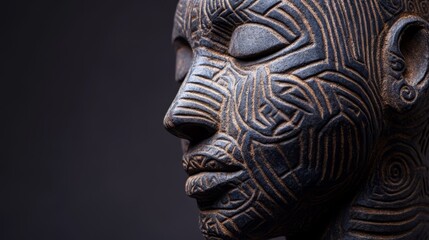 close-up minimalistic sculpture head with pattern