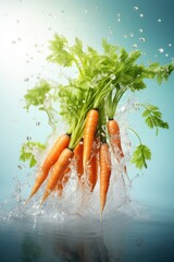 Wall Mural - Fresh Carrots in Water Splash, Healthy Vegetables for Wholesome Nutrition. Full of vitamins, tasty addition to any diet