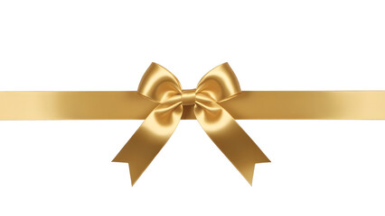 Gold luxury ribbon and bow cutout isolated against transparent background. Gift wrapping PNG.