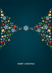 Wall Mural - Merry Christmas greeting card on blue background.