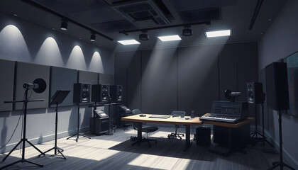 recording studio interior, anime style isolated with white shades, png