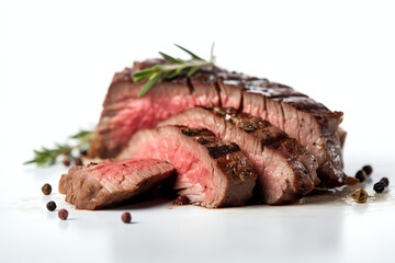 closeup Grilled flat iron steak shot in flat style, On white background, AI Generated