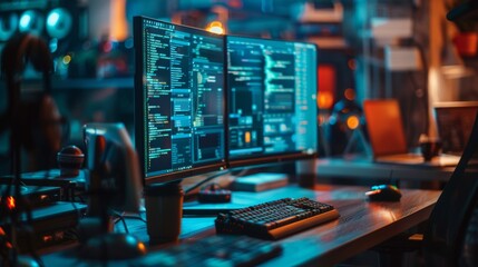 modern coding workstation with dual monitors