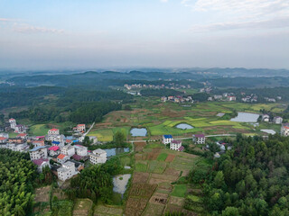 Wall Mural - Aerial photography of Chinese rural pastoral scenery and village houses