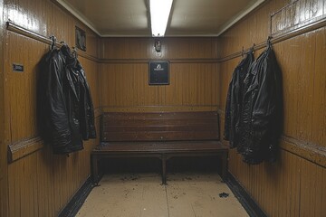 Wooden Room with Two Black Jackets Hanging on Hooks