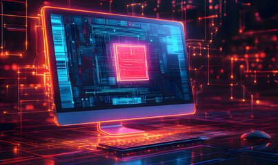 binary code on screen. Generative AI