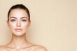 © NN AI - Side view of woman face with white lifting marks on light background for facial contouring and aesthetic medicine concept