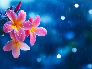 Wall Mural - A bunch of pink and yellow flowers in the rain