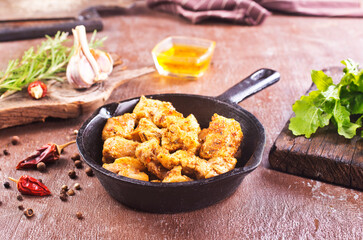 Canvas Print - Fried chicken breast with spice and salt