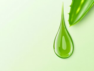 Poster - A drop of green liquid with a leaf on a green background