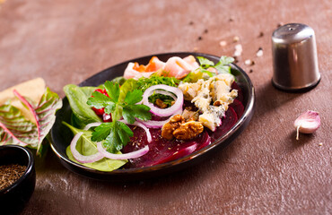 Canvas Print - beetroot salad with cheese, walnuts, onion