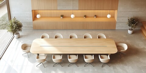 Wall Mural - modern office meeting room interior with wooden table