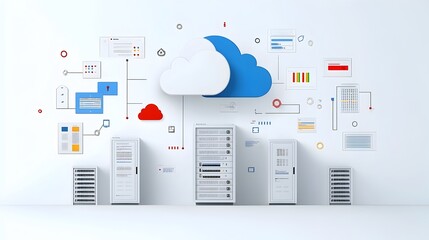 Fototapete - Hosting Network Icon with Two Tone Cloud and Interconnected Server Nodes Representing Technology Infrastructure Digital Services and Communication Systems