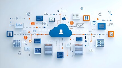 Leinwandbilder - Efficient Cloud Computing Network with Synchronized Data Flow Enabling Seamless Information Processing and Scalable Storage Solutions
