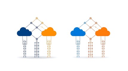 Aufkleber - Vibrant dual tone cloud infrastructure icon symbolizing seamless server communication and efficient data exchange within a digital ecosystem