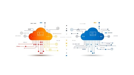 Leinwandbilder - Minimalist two color icon depicting a cloud symbol with interconnected networks of servers symbolizing scalable hosting and robust digital infrastructure for modern technology solutions